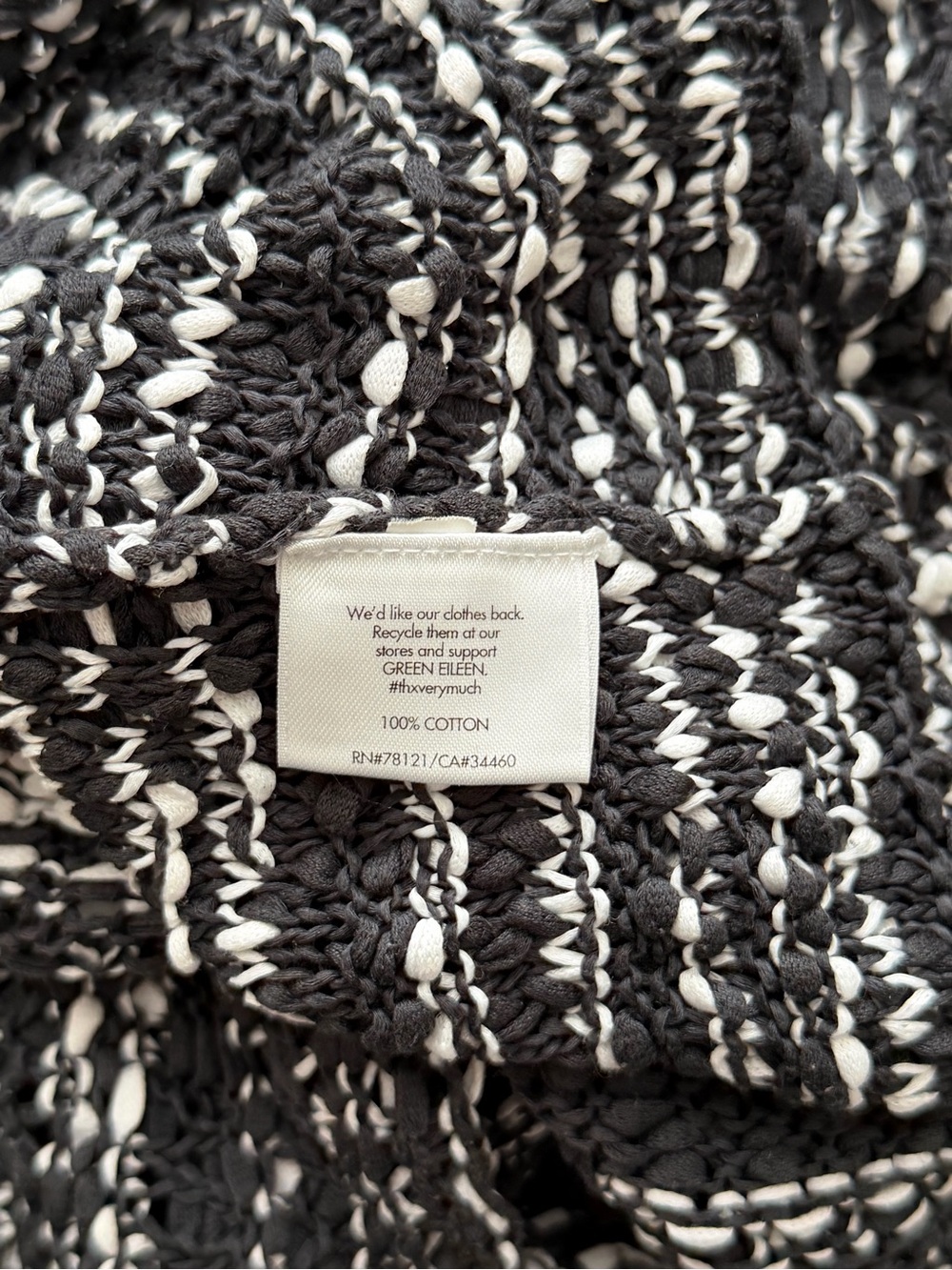 Eileen Fisher L Black White Cotton Knit Top Italian Yarn - Picture 6 of 6